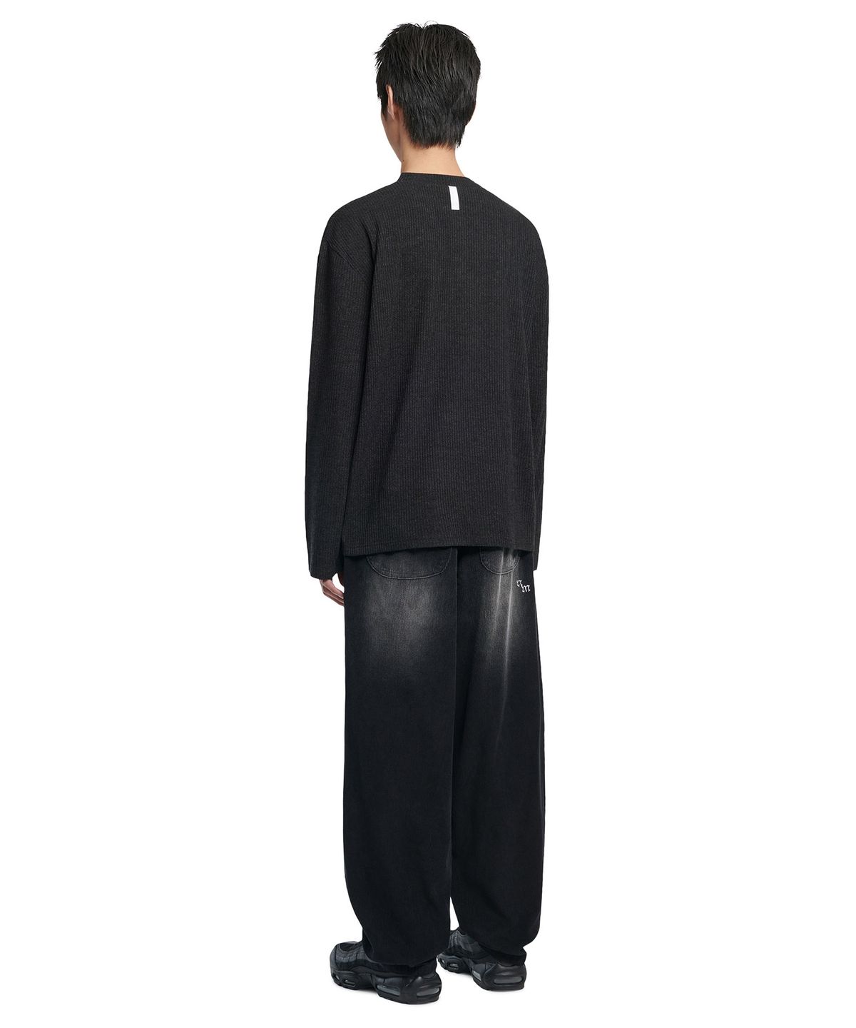 노매뉴얼(NOMANUAL) HENLEY NECK KNIT LONG SLEEVE - BLACK