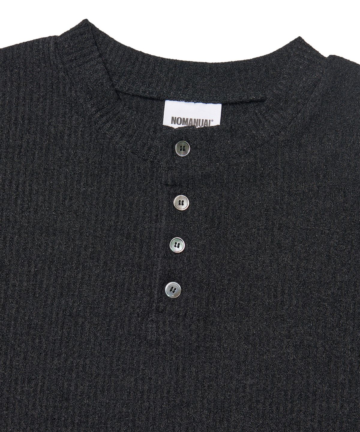 노매뉴얼(NOMANUAL) HENLEY NECK KNIT LONG SLEEVE - BLACK