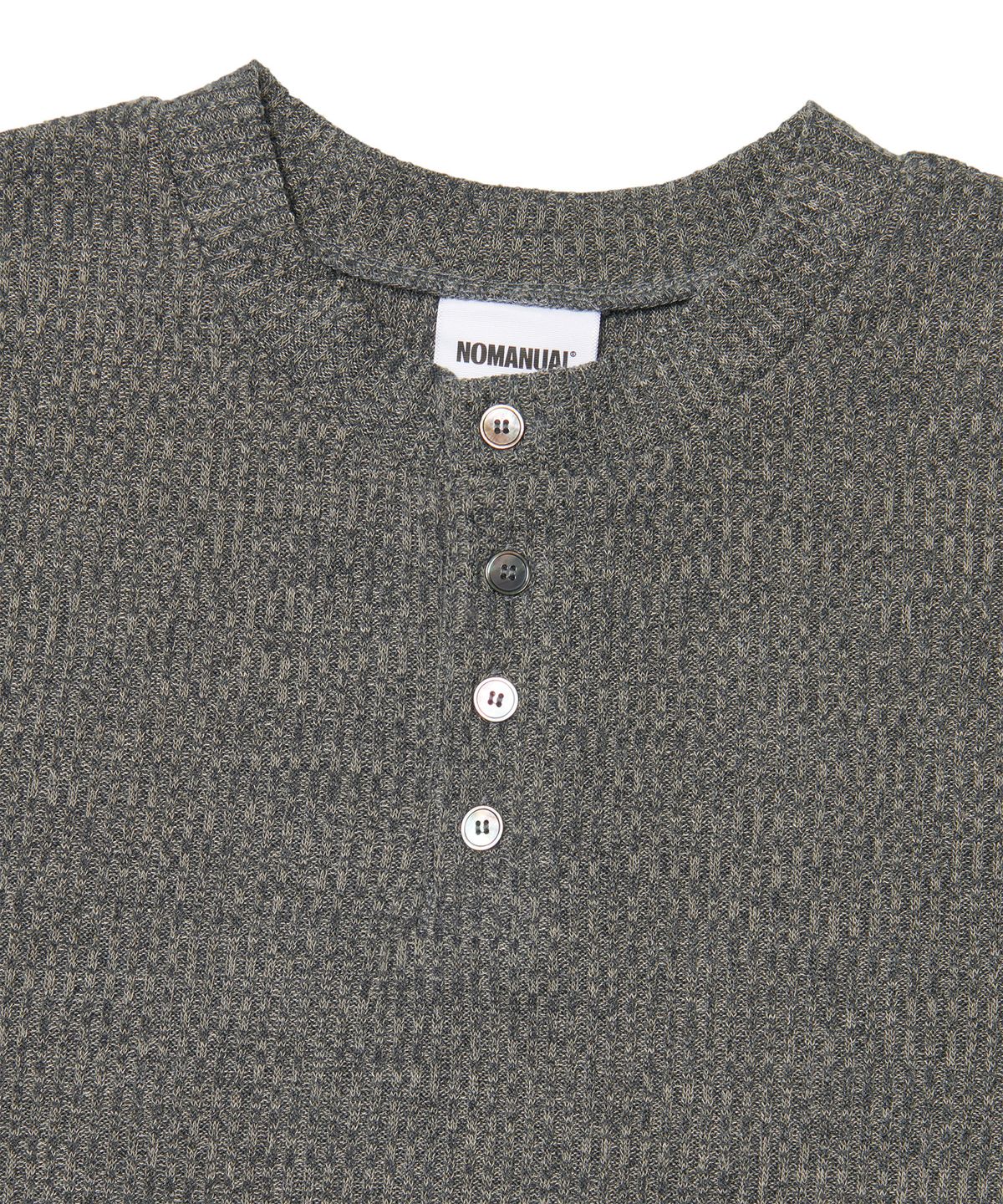 노매뉴얼(NOMANUAL) HENLEY NECK KNIT LONG SLEEVE - CHARCOAL