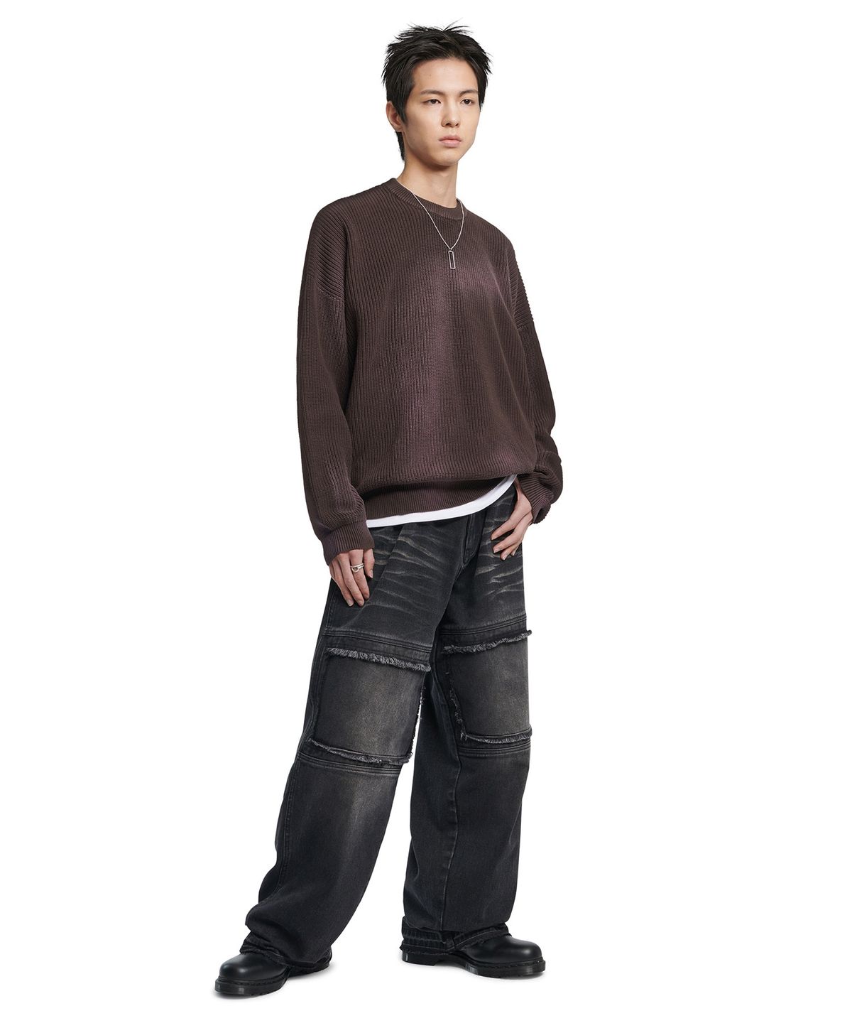 노매뉴얼(NOMANUAL) SPRAY DYEING KNIT - BROWN