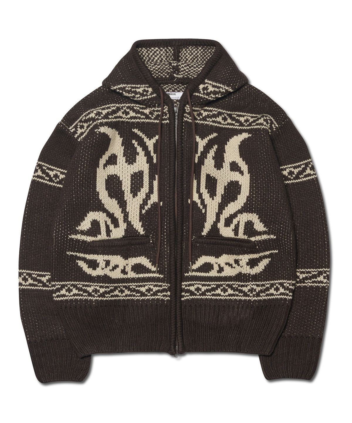 노매뉴얼(NOMANUAL) COWICHAN HOODED ZIP-UP - BROWN