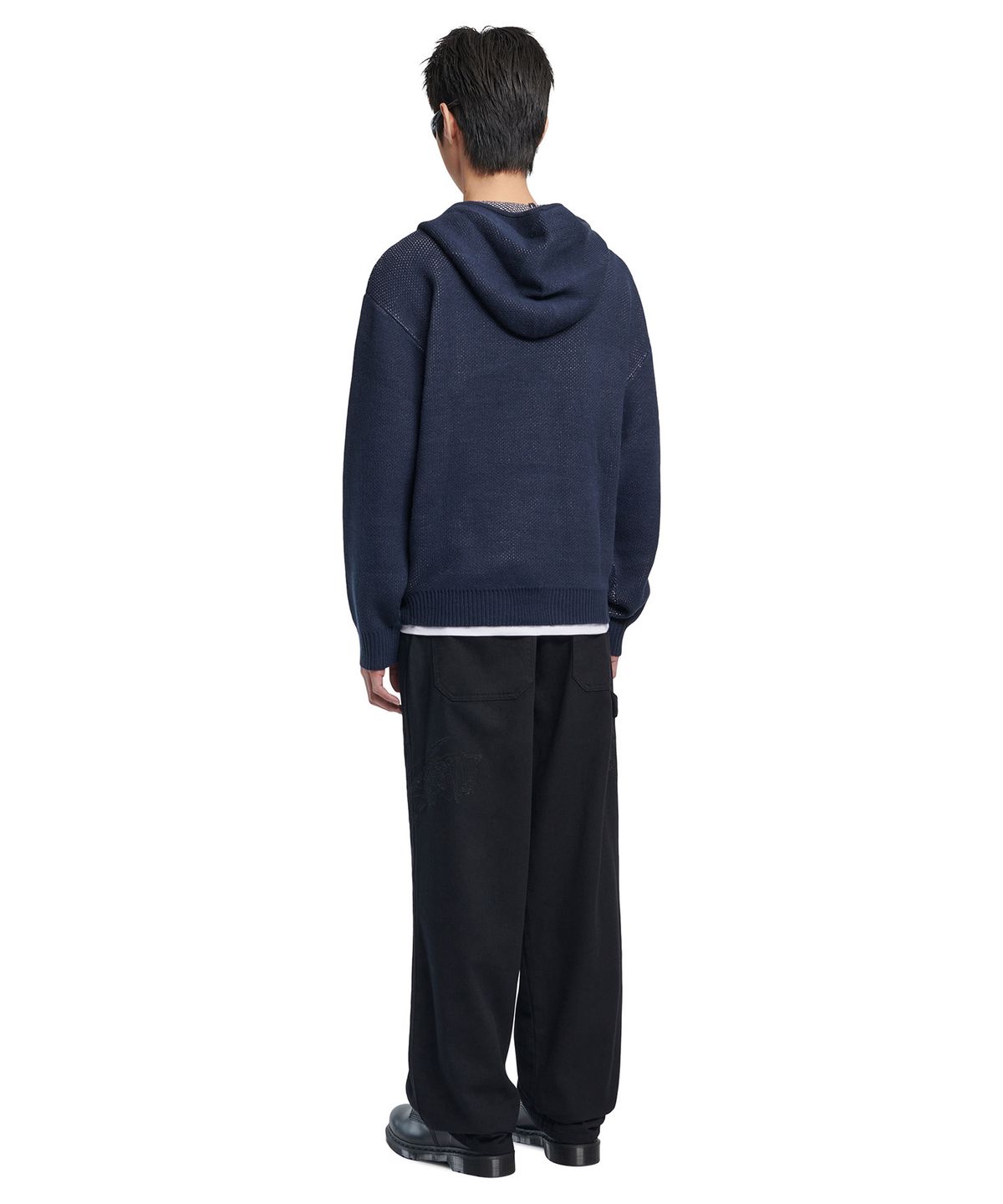 노매뉴얼(NOMANUAL) NM SKULL HAND COWICHAN HOODED ZIP-UP - NAVY