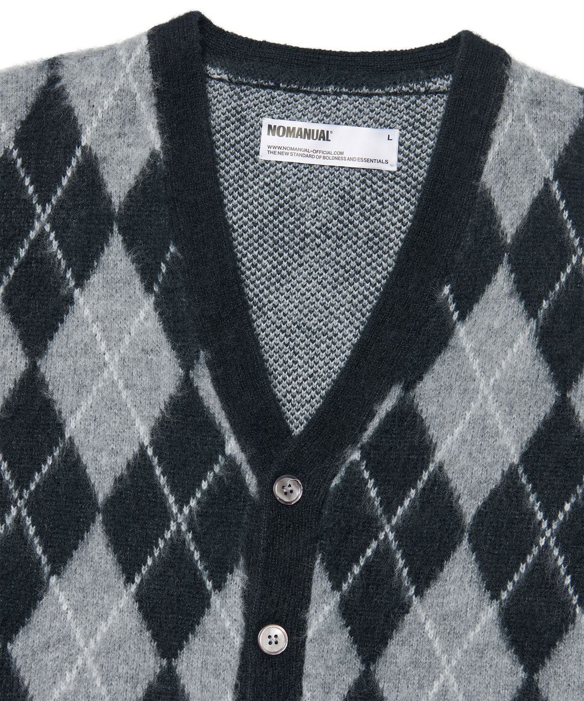 노매뉴얼(NOMANUAL) ARGYLE HAIRY CARDIGAN - GRAY