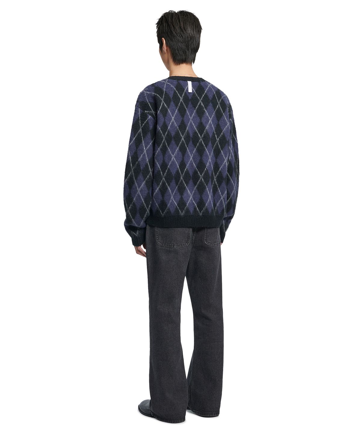 노매뉴얼(NOMANUAL) ARGYLE HAIRY CARDIGAN - DARK NAVY