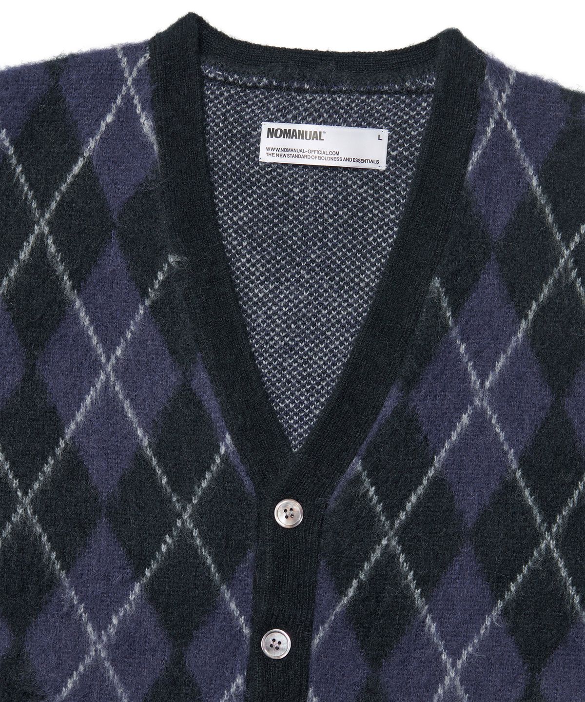노매뉴얼(NOMANUAL) ARGYLE HAIRY CARDIGAN - DARK NAVY