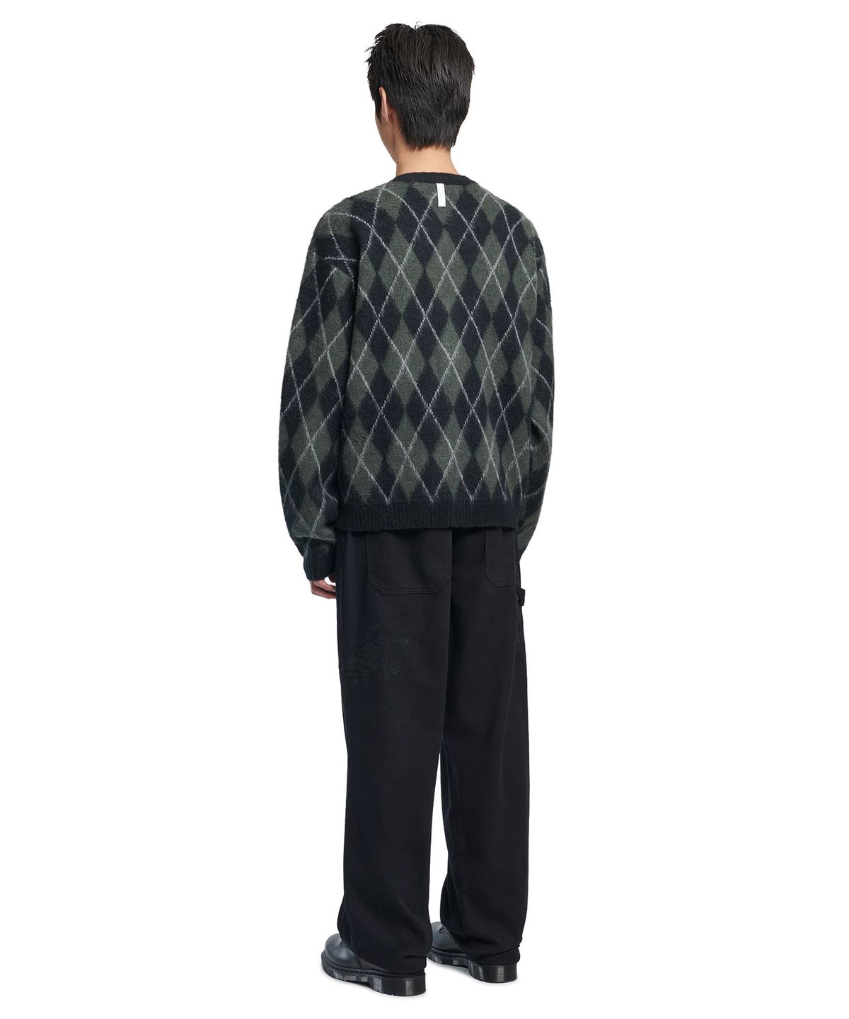 노매뉴얼(NOMANUAL) ARGYLE HAIRY CARDIGAN - KHAKI
