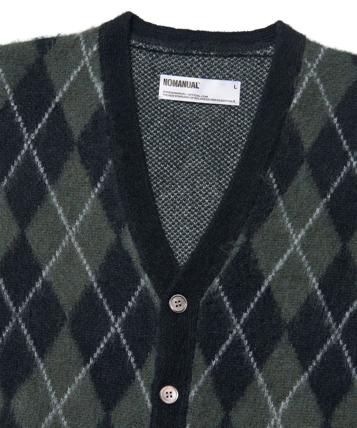 노매뉴얼(NOMANUAL) ARGYLE HAIRY CARDIGAN - KHAKI