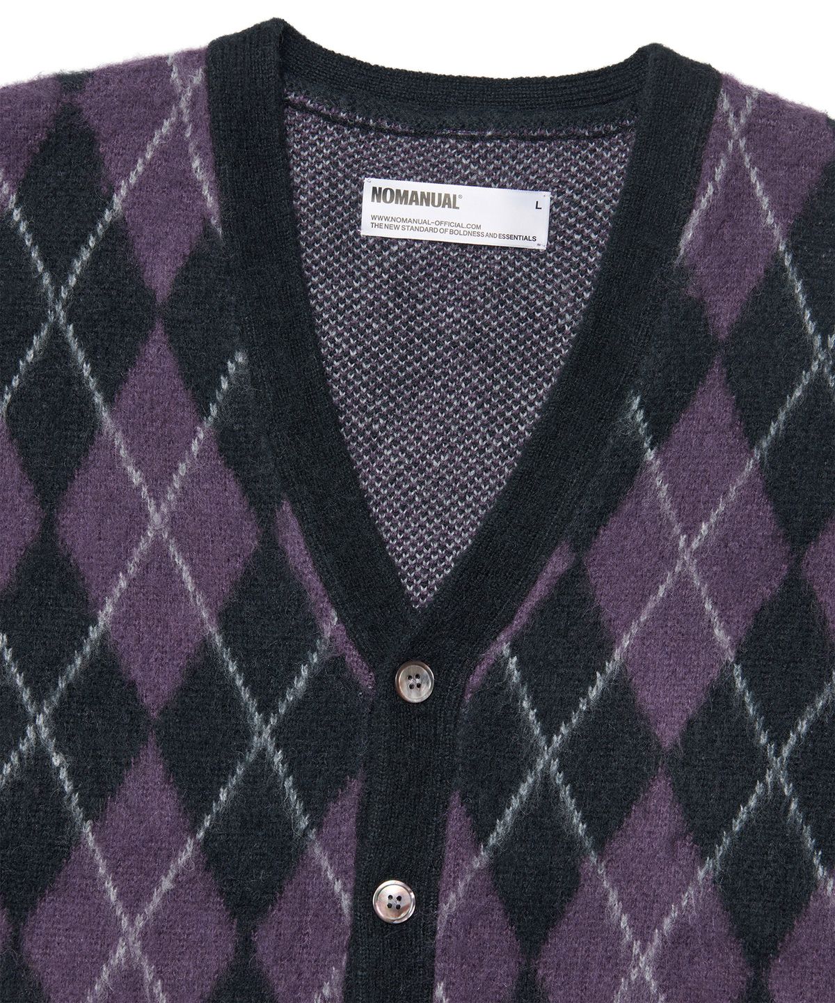 노매뉴얼(NOMANUAL) ARGYLE HAIRY CARDIGAN - PURPLE