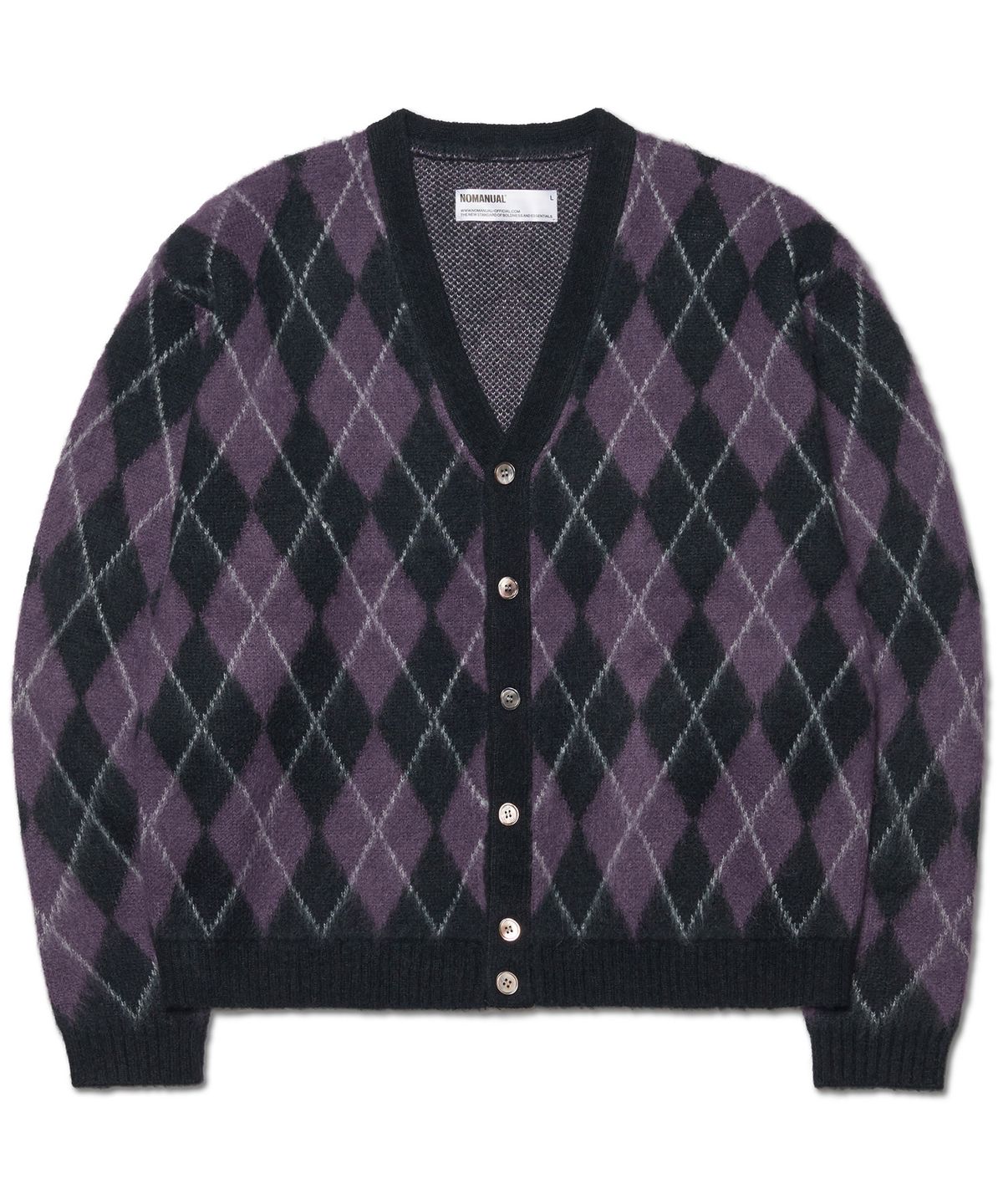 노매뉴얼(NOMANUAL) ARGYLE HAIRY CARDIGAN - PURPLE