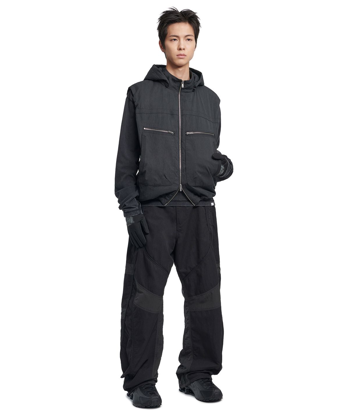노매뉴얼(NOMANUAL) DETACHABLE HOODED VEST - BLACK