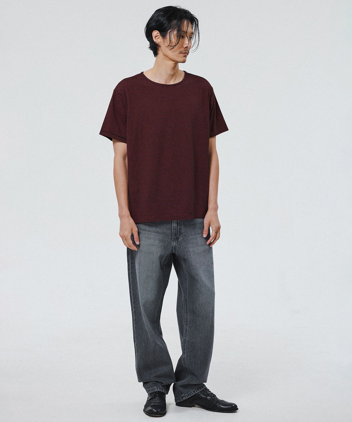 셔터(SHIRTER) SOFT STRIPE T-SHIRT (BLACK RED)