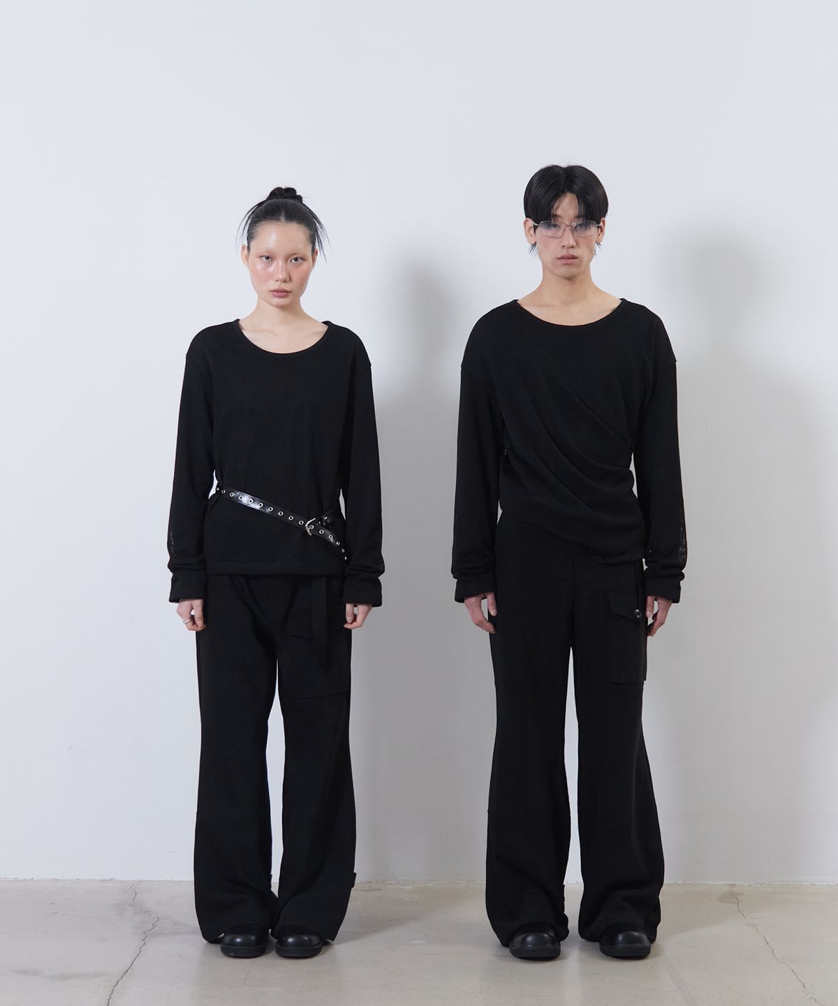 떼마(THEMA) belted stained flare pants (black)
