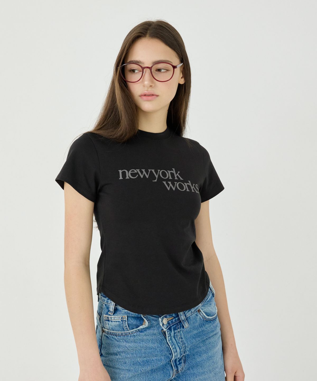 뉴욕웍스(NEWYORKWORKS) 프린팅 우먼핏 티셔츠_ 블랙