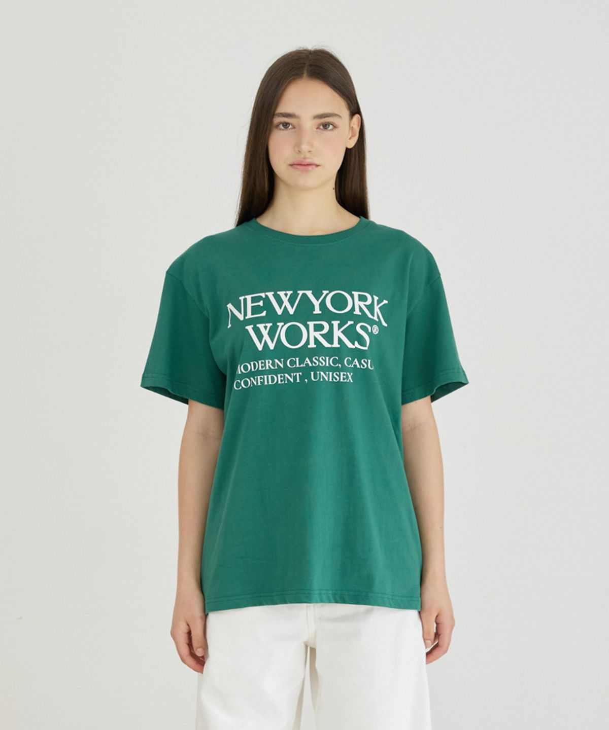 뉴욕웍스(NEWYORKWORKS) 유니섹스 오버핏 티셔츠_ 그린