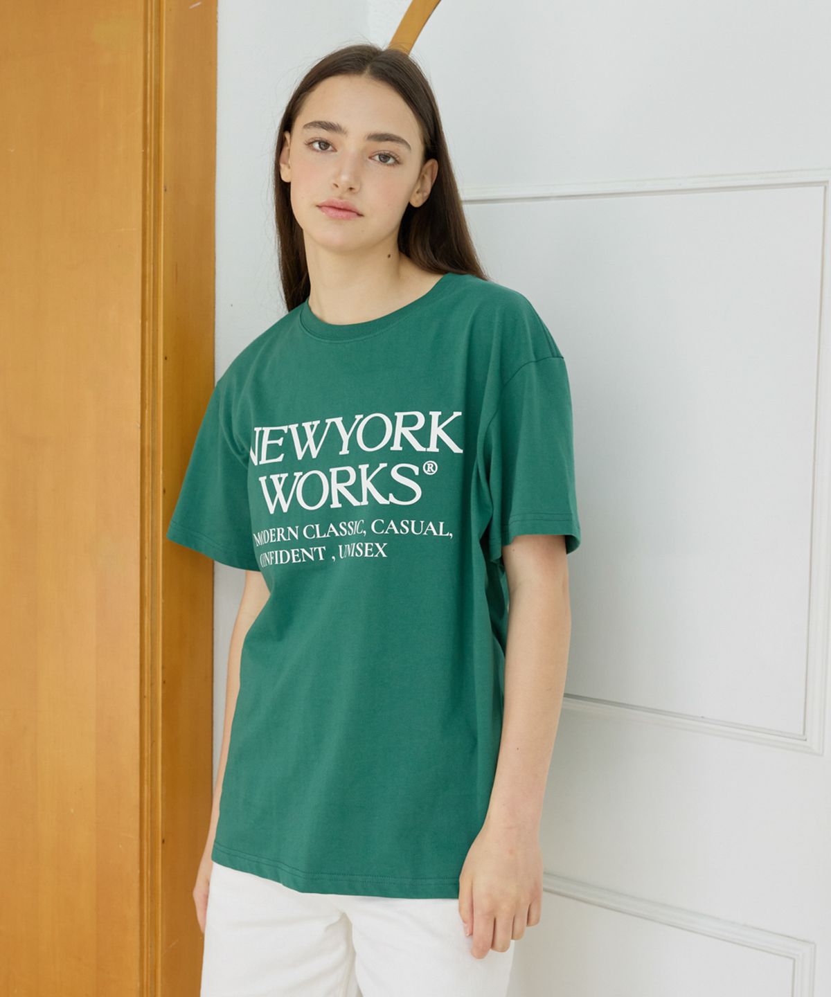 뉴욕웍스(NEWYORKWORKS) 유니섹스 오버핏 티셔츠_ 그린