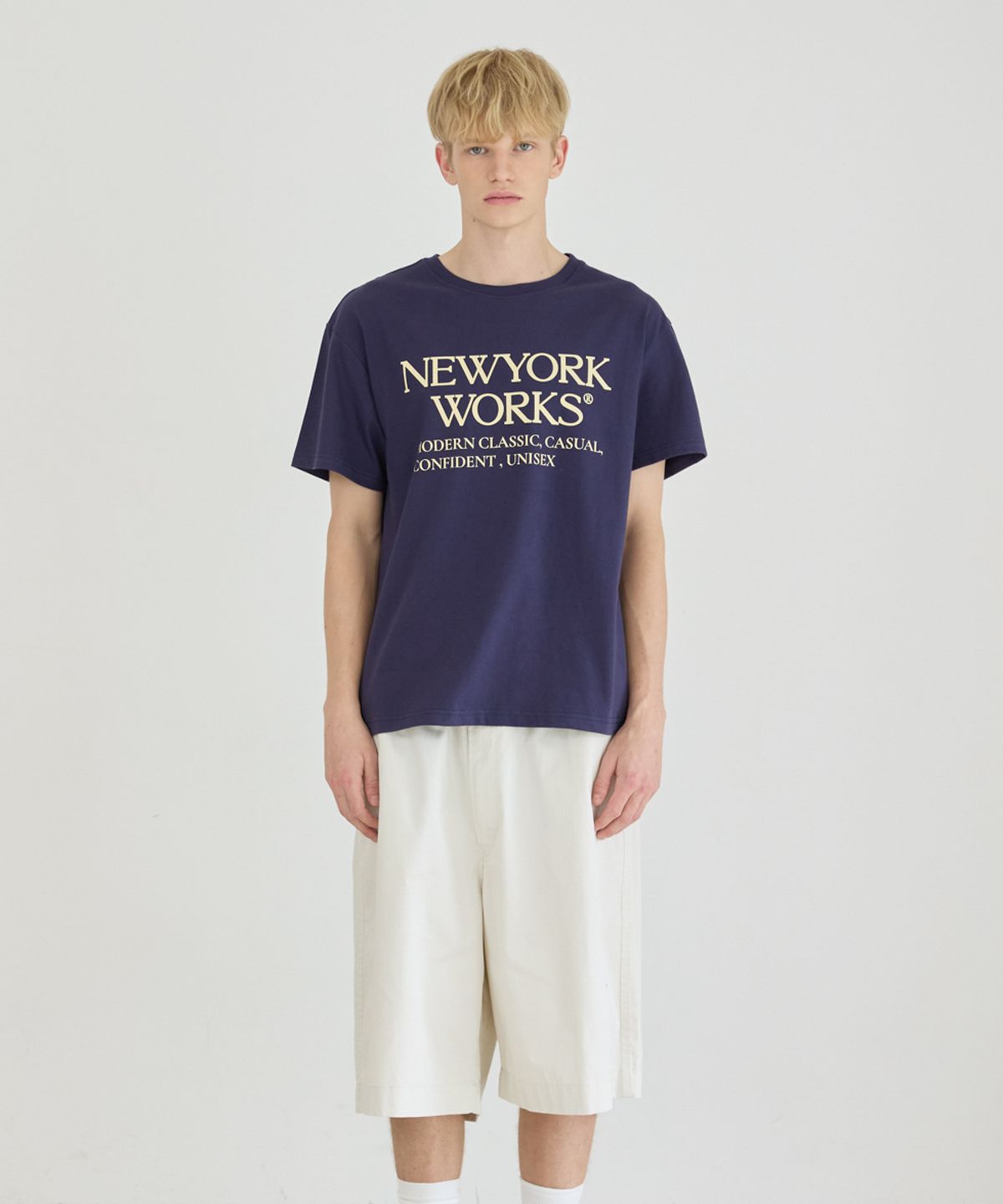 뉴욕웍스(NEWYORKWORKS) 유니섹스 오버핏 티셔츠_ 네이비