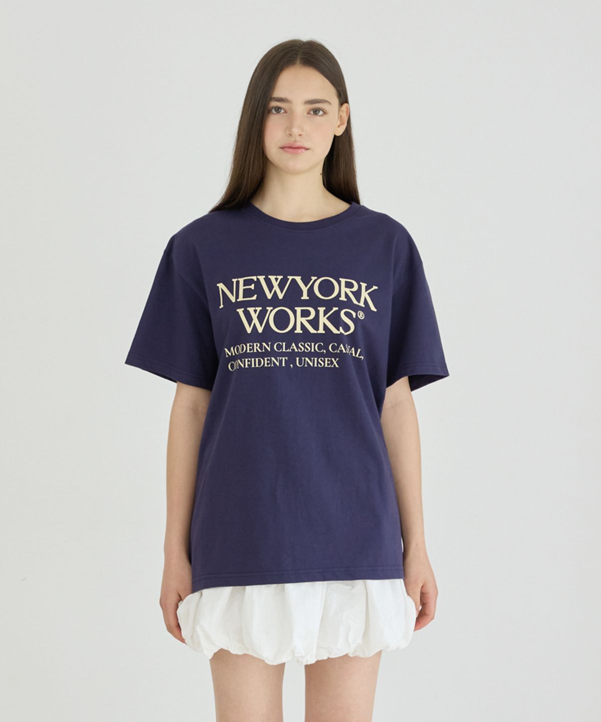 뉴욕웍스(NEWYORKWORKS) 유니섹스 오버핏 티셔츠_ 네이비