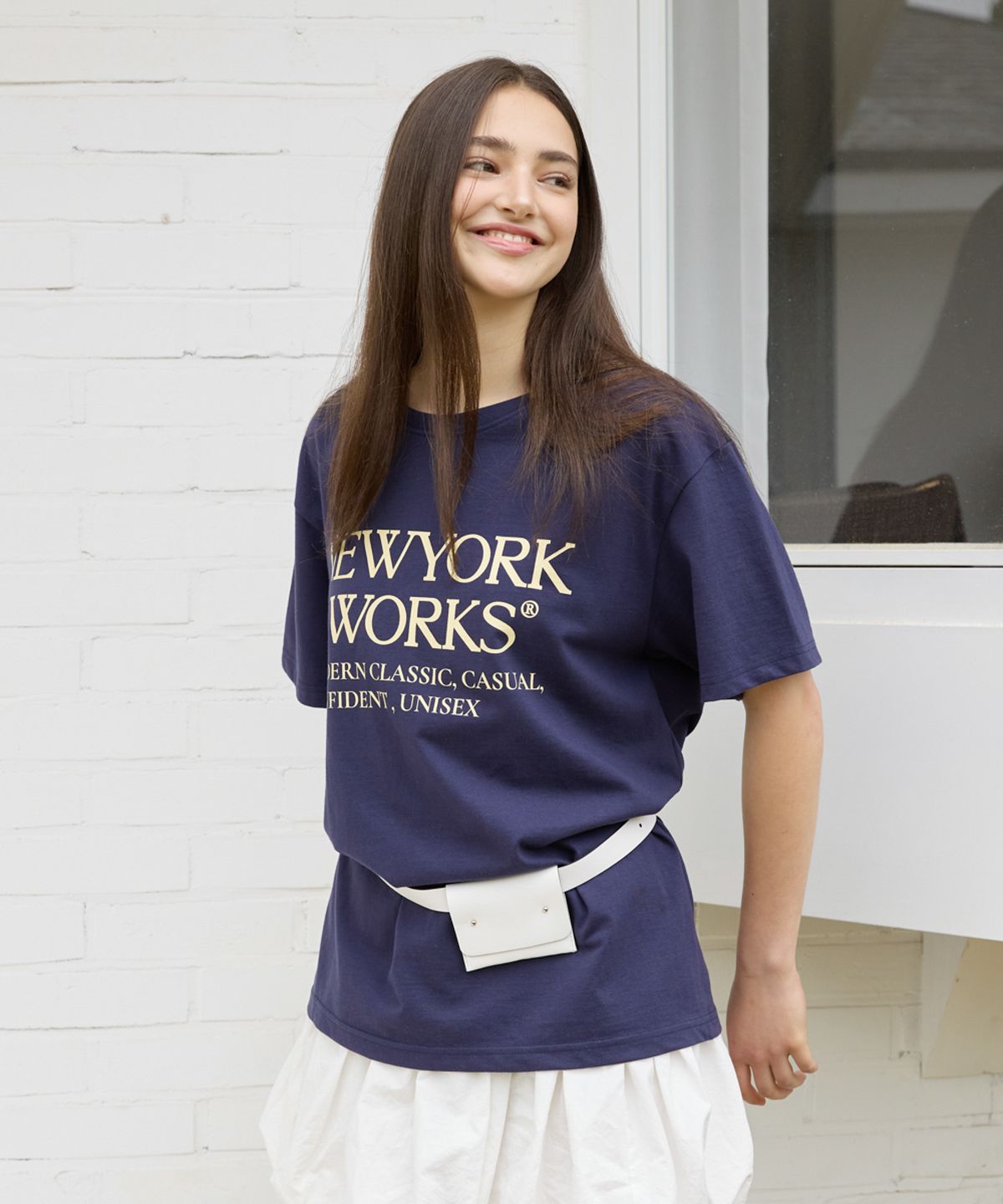 뉴욕웍스(NEWYORKWORKS) 유니섹스 오버핏 티셔츠_ 네이비