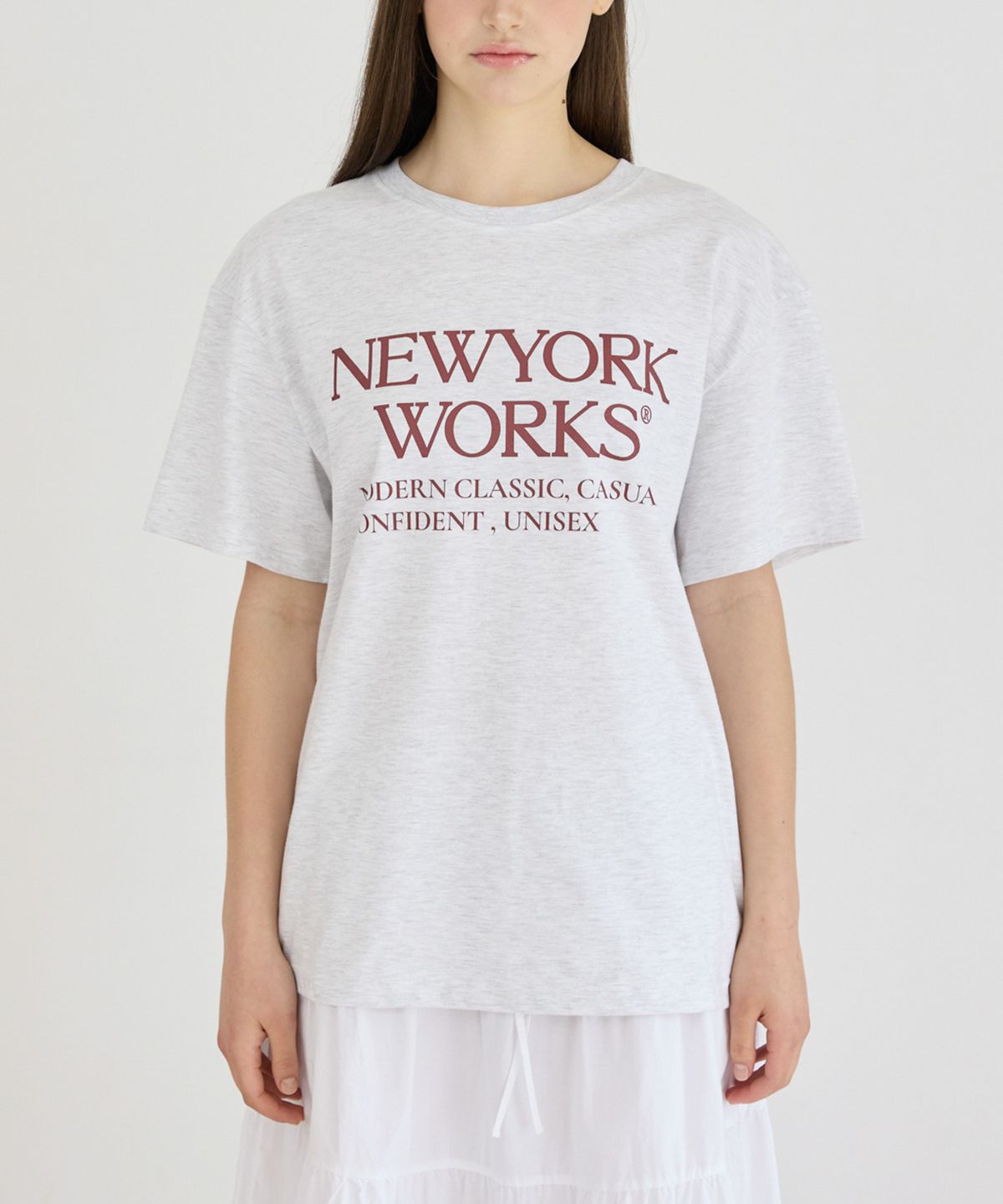 뉴욕웍스(NEWYORKWORKS) 유니섹스 오버핏 티셔츠_ 화이트멜란지