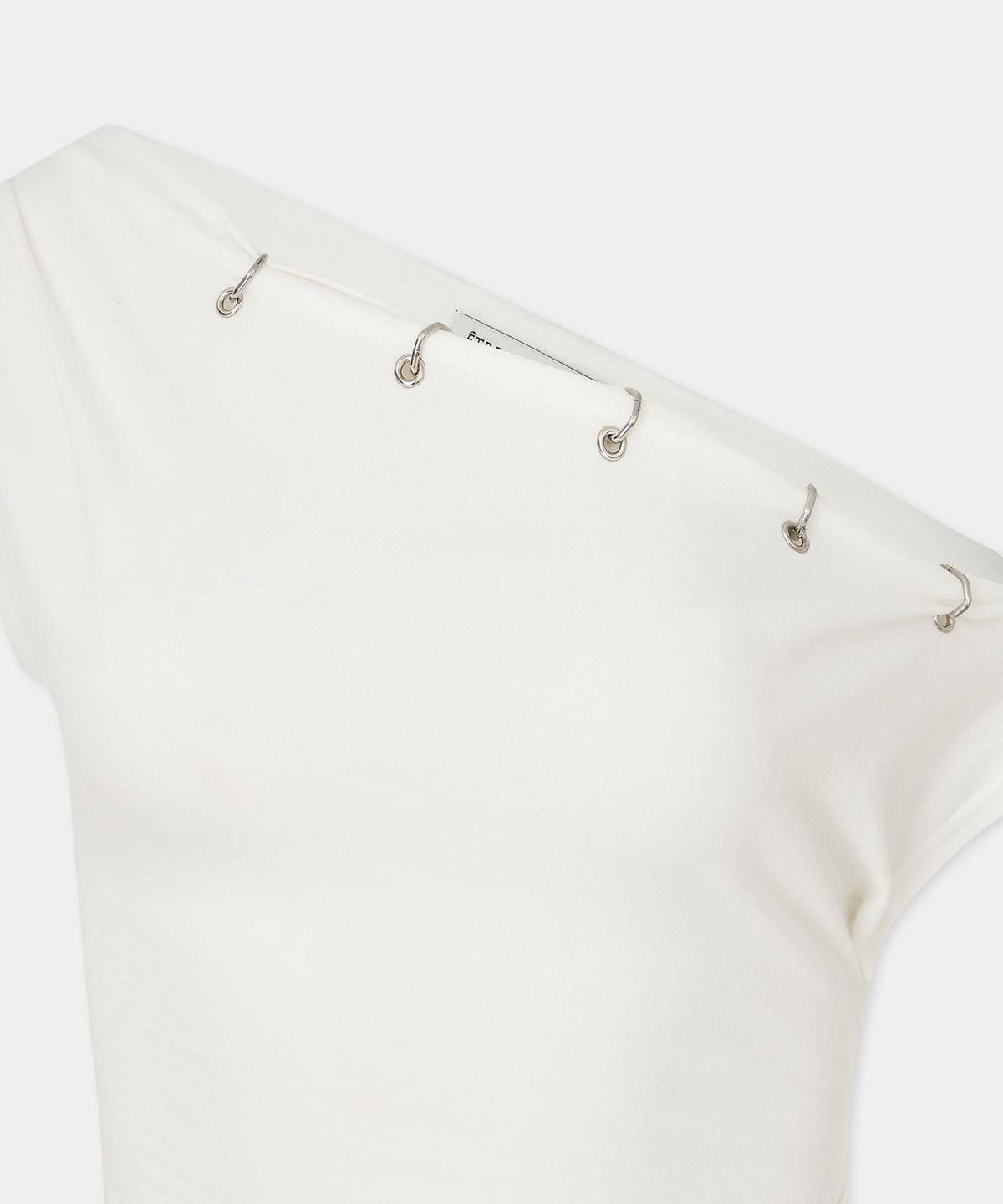 에트오소메(ETRE AU SOMMET) Piercing Drape Short Sleeve Top (White)