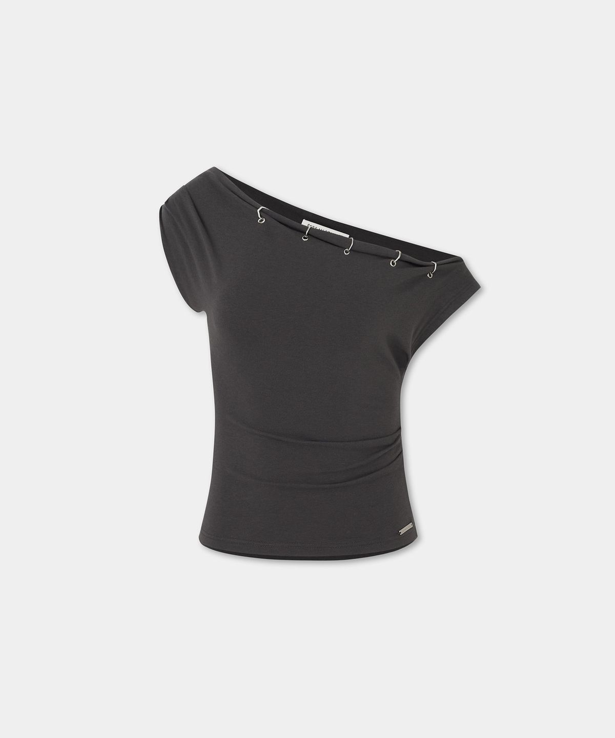 에트오소메(ETRE AU SOMMET) Piercing Drape Short Sleeve Top (Charcoal)