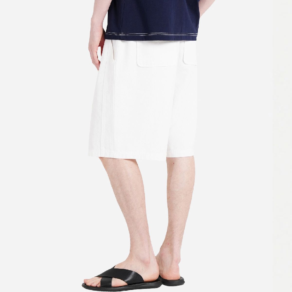 커스텀어스(CUSTOMUS) 휴양지 남자 원턱 와이드 밴딩 여름 하프 팬츠 CXS25MWHP705 WHI