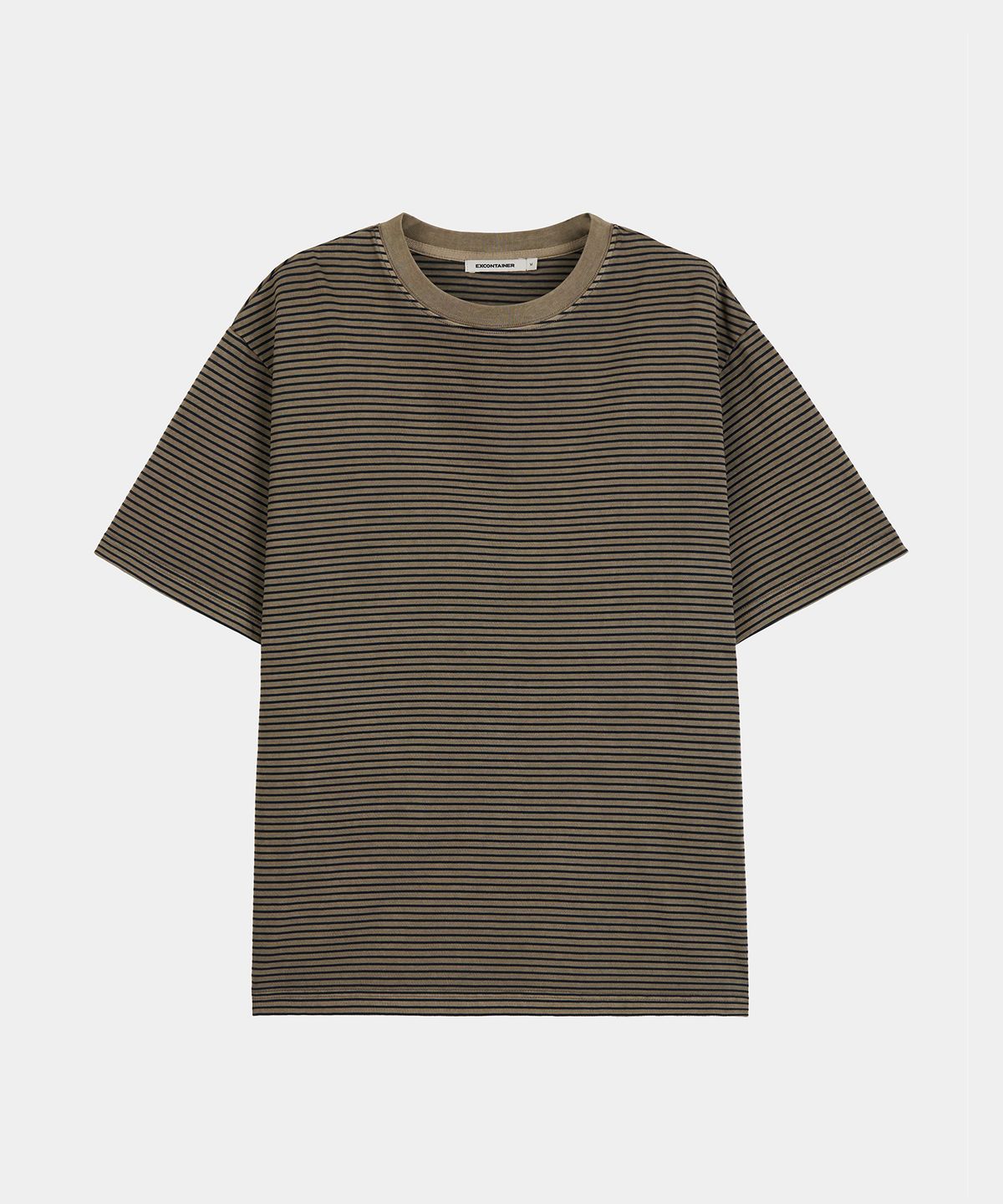 엑스컨테이너(EXCONTAINER) 피그먼트 다이드 스트라이프 하프 티셔츠 (DEEP BEIGE)