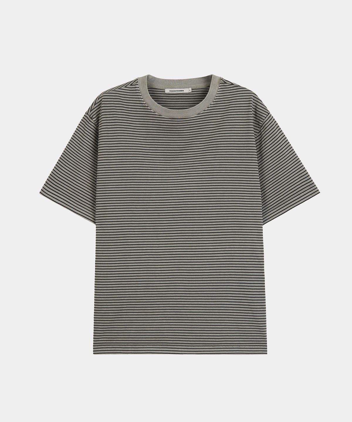 엑스컨테이너(EXCONTAINER) 피그먼트 다이드 스트라이프 하프 티셔츠 (GREY)