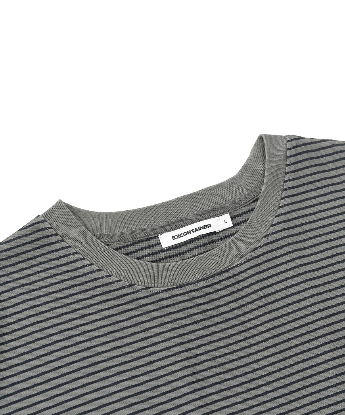 엑스컨테이너(EXCONTAINER) 피그먼트 다이드 스트라이프 하프 티셔츠 (GREY)