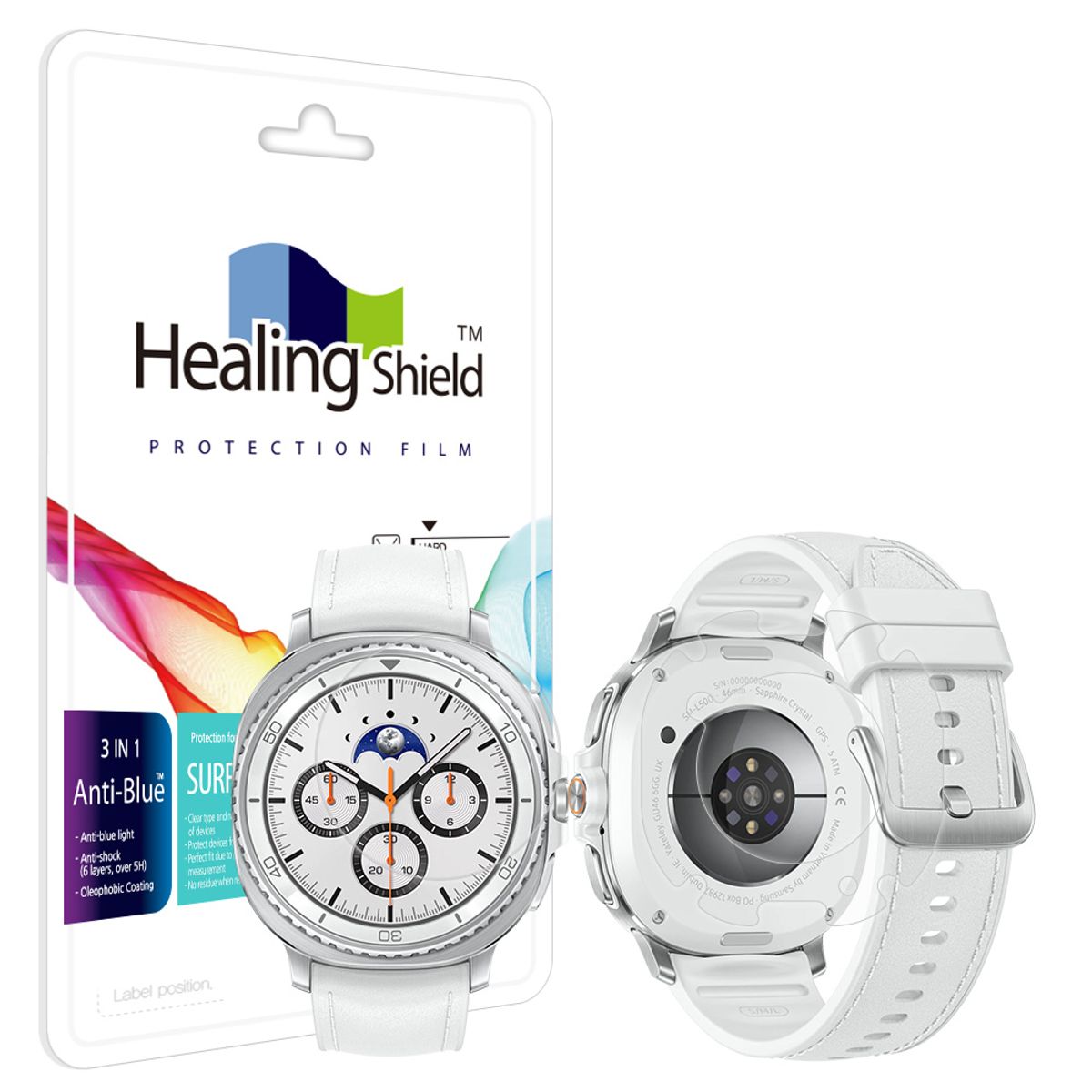 힐링쉴드(HEALINGSHIELD) 갤럭시워치8 클래식 46mm 블루라이트차단 액정보호필름 2매 무광후면필름 2매