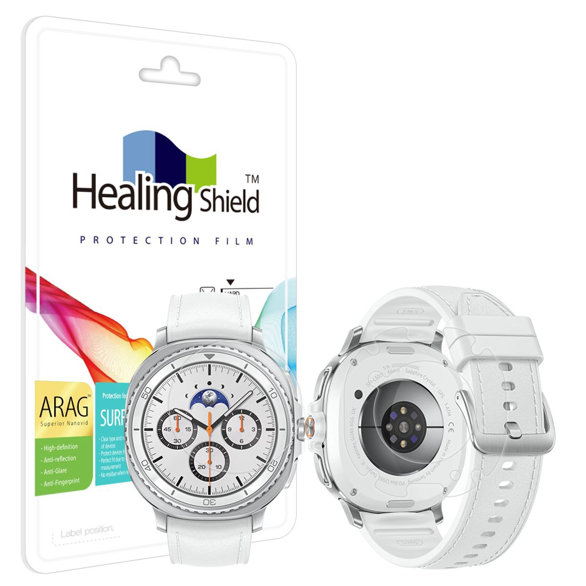 힐링쉴드(HEALINGSHIELD) 갤럭시워치8 클래식 46mm ARAG 고화질 저반사 액정보호필름 2매 무광후면필름 2매