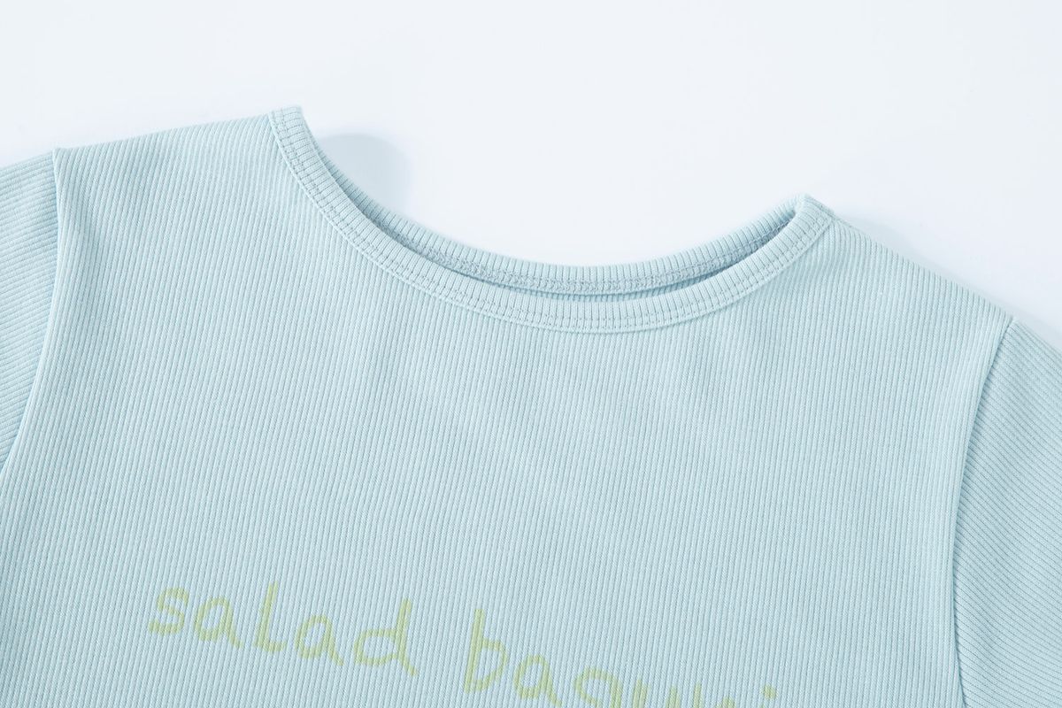 샐러드바구니(SALAD BAGUNI) Provocation lettering ribbed tee - blue