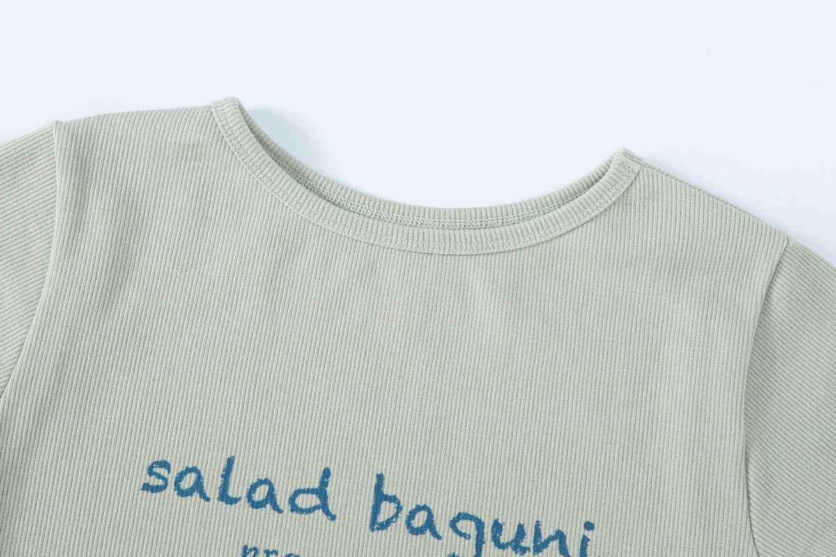 샐러드바구니(SALAD BAGUNI) Provocation lettering ribbed tee - olive