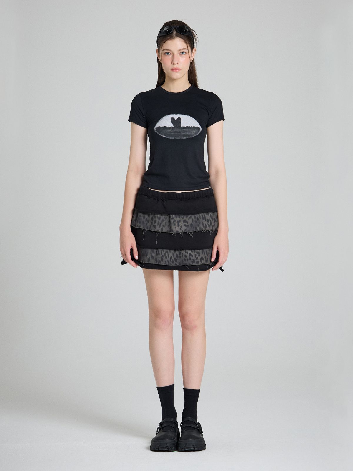 샐러드바구니(SALAD BAGUNI) Frill layered inner shorts skirt - black