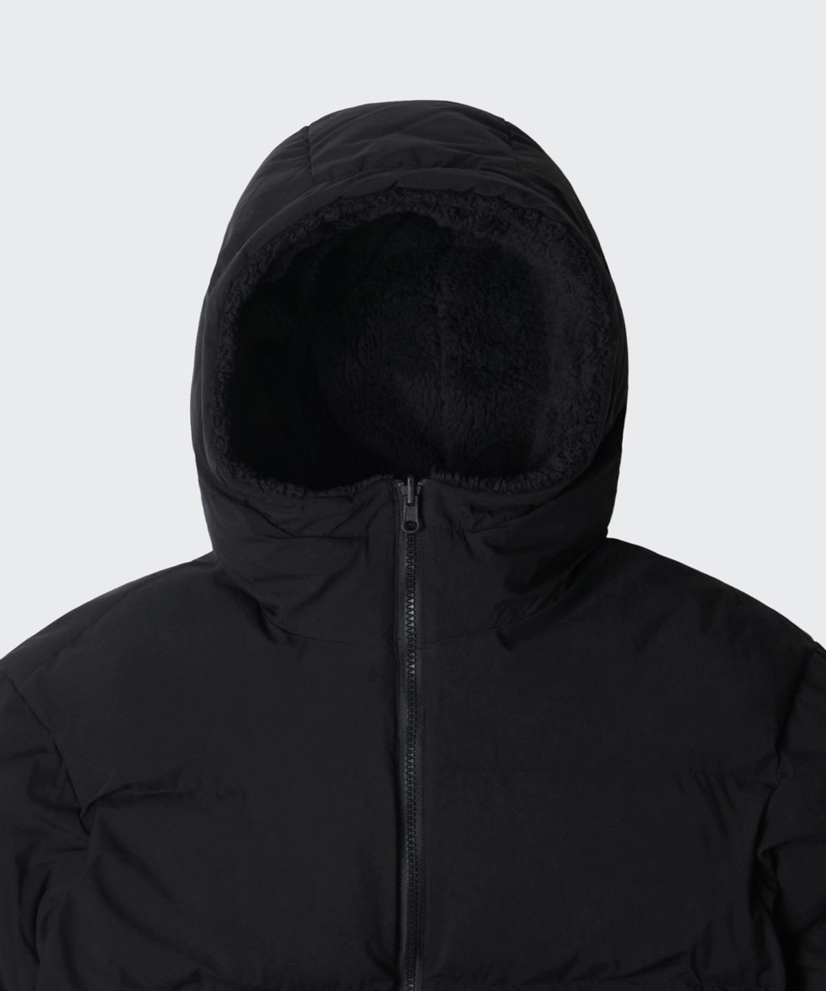 무신사 스탠다드 우먼(MUSINSA STANDARD WOMAN) 우먼즈 데일리 푸퍼 리버서블 플리스 후디드 숏 패딩 재킷 [블랙/블랙]