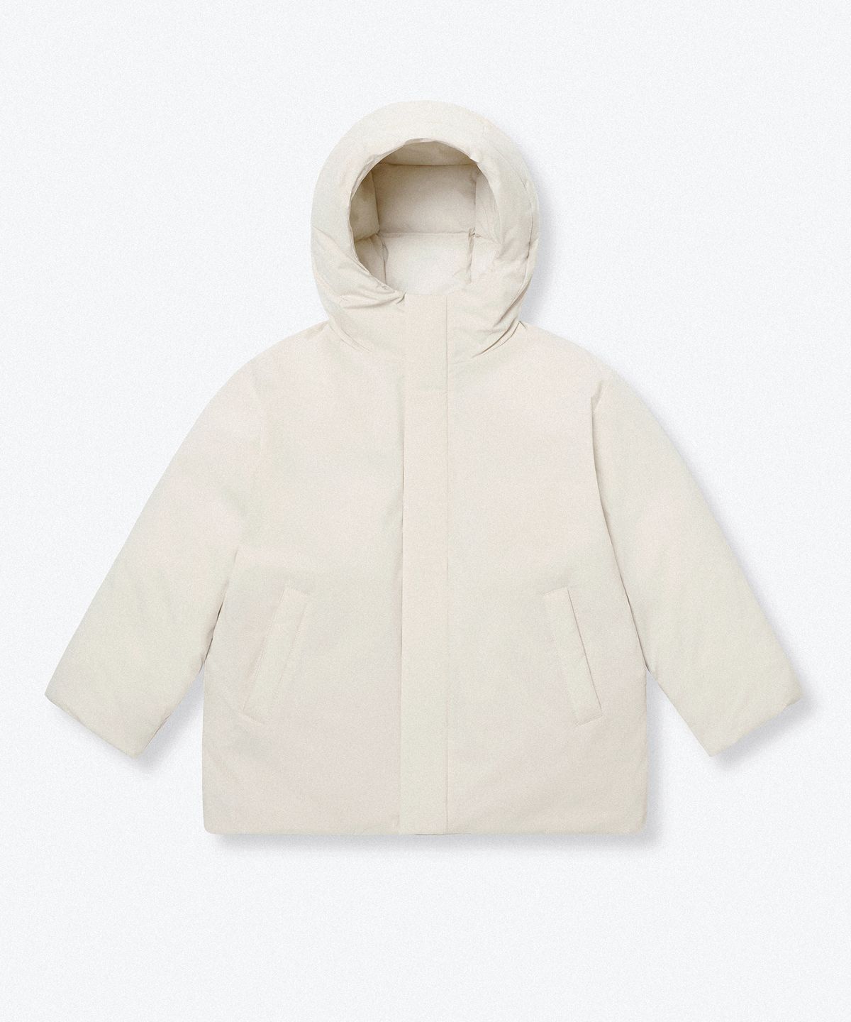 무신사 스탠다드 키즈(MUSINSA STANDARD KIDS) 데일리 푸퍼 미니멀 후디드 숏 패딩 재킷 [더스티 크림]