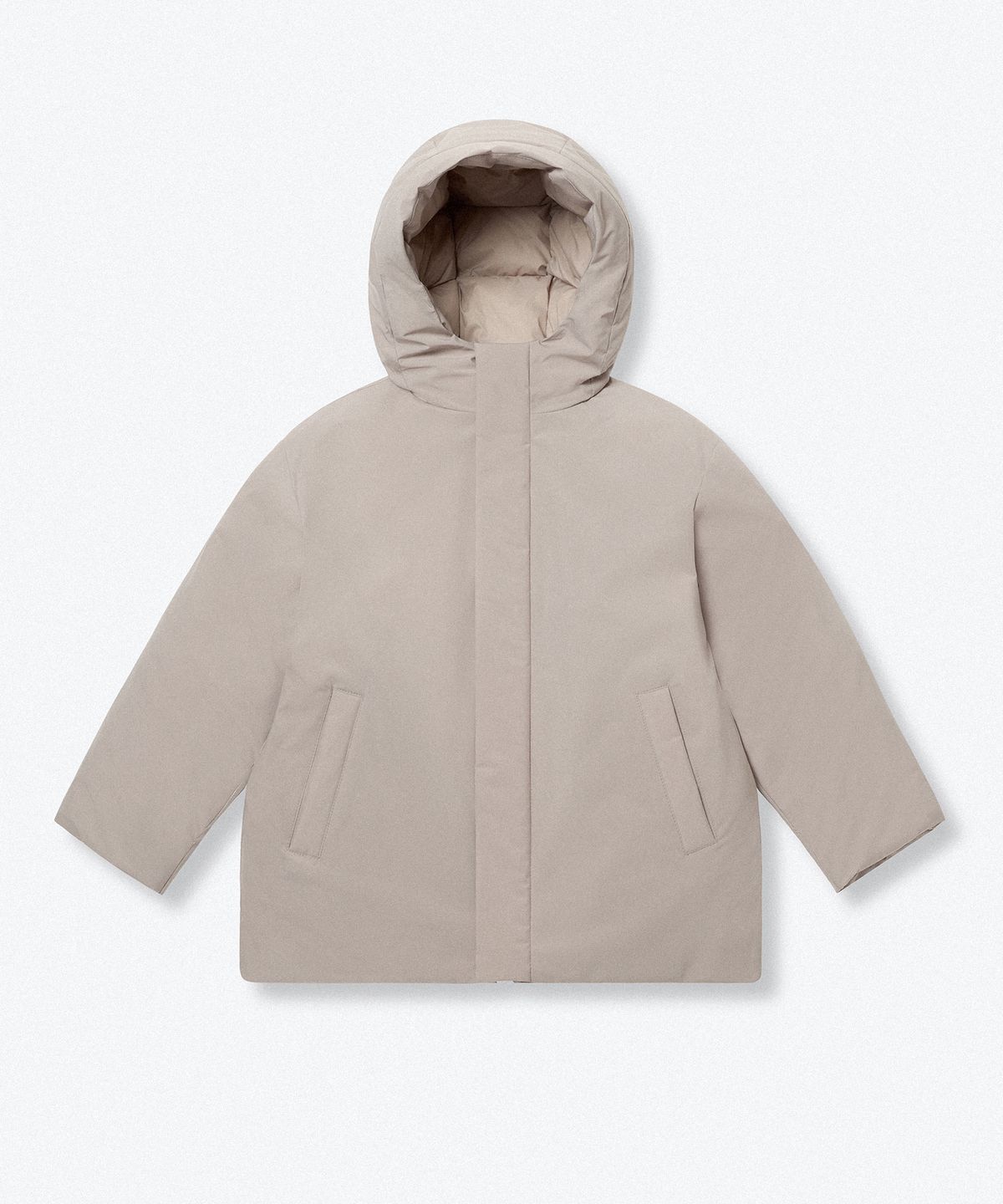 무신사 스탠다드 키즈(MUSINSA STANDARD KIDS) 데일리 푸퍼 미니멀 후디드 숏 패딩 재킷 [라이트 베이지]