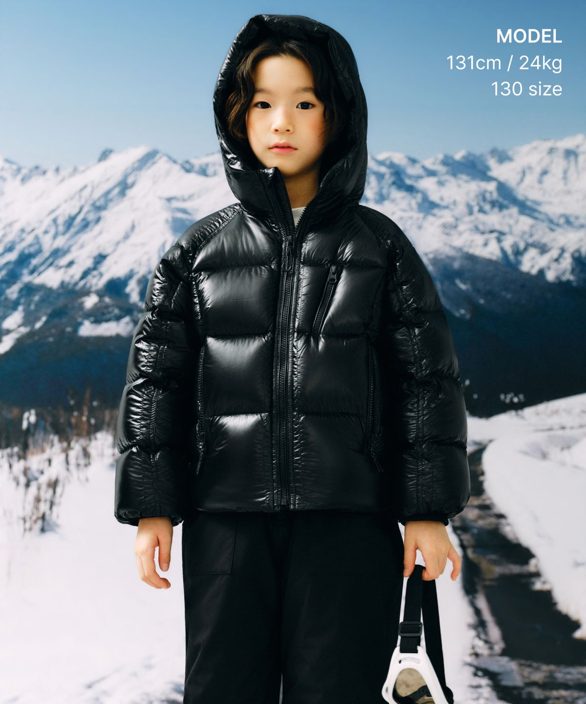 무신사 스탠다드 키즈(MUSINSA STANDARD KIDS) [시티 레저] 시어 립스탑 후디드 다운 숏 패딩 재킷 [블랙]