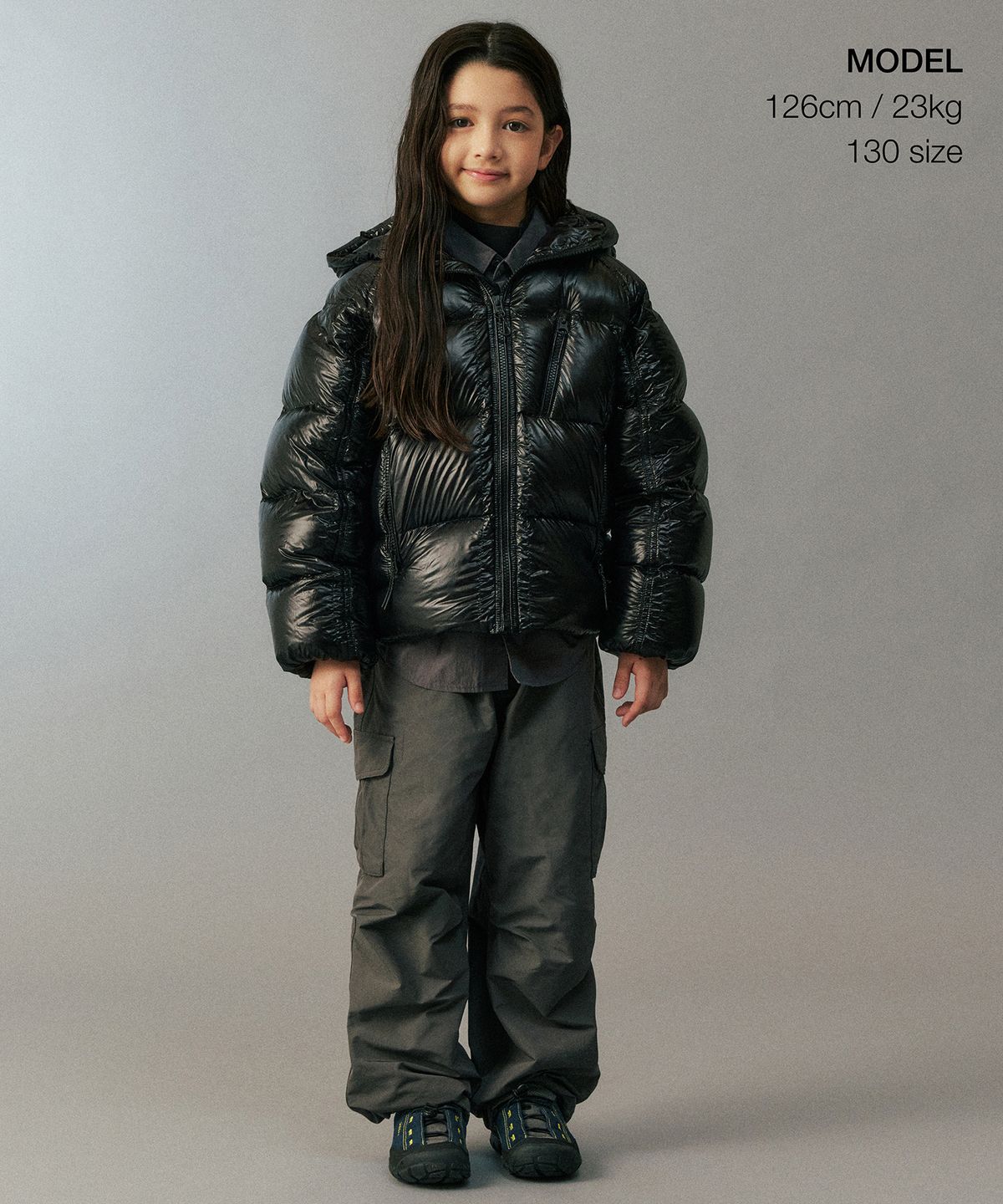 무신사 스탠다드 키즈(MUSINSA STANDARD KIDS) [시티 레저] 시어 립스탑 후디드 다운 숏 패딩 재킷 [블랙]