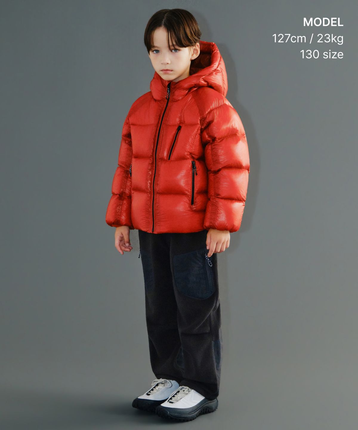 무신사 스탠다드 키즈(MUSINSA STANDARD KIDS) [시티 레저] 시어 립스탑 후디드 다운 숏 패딩 재킷 [오렌지]