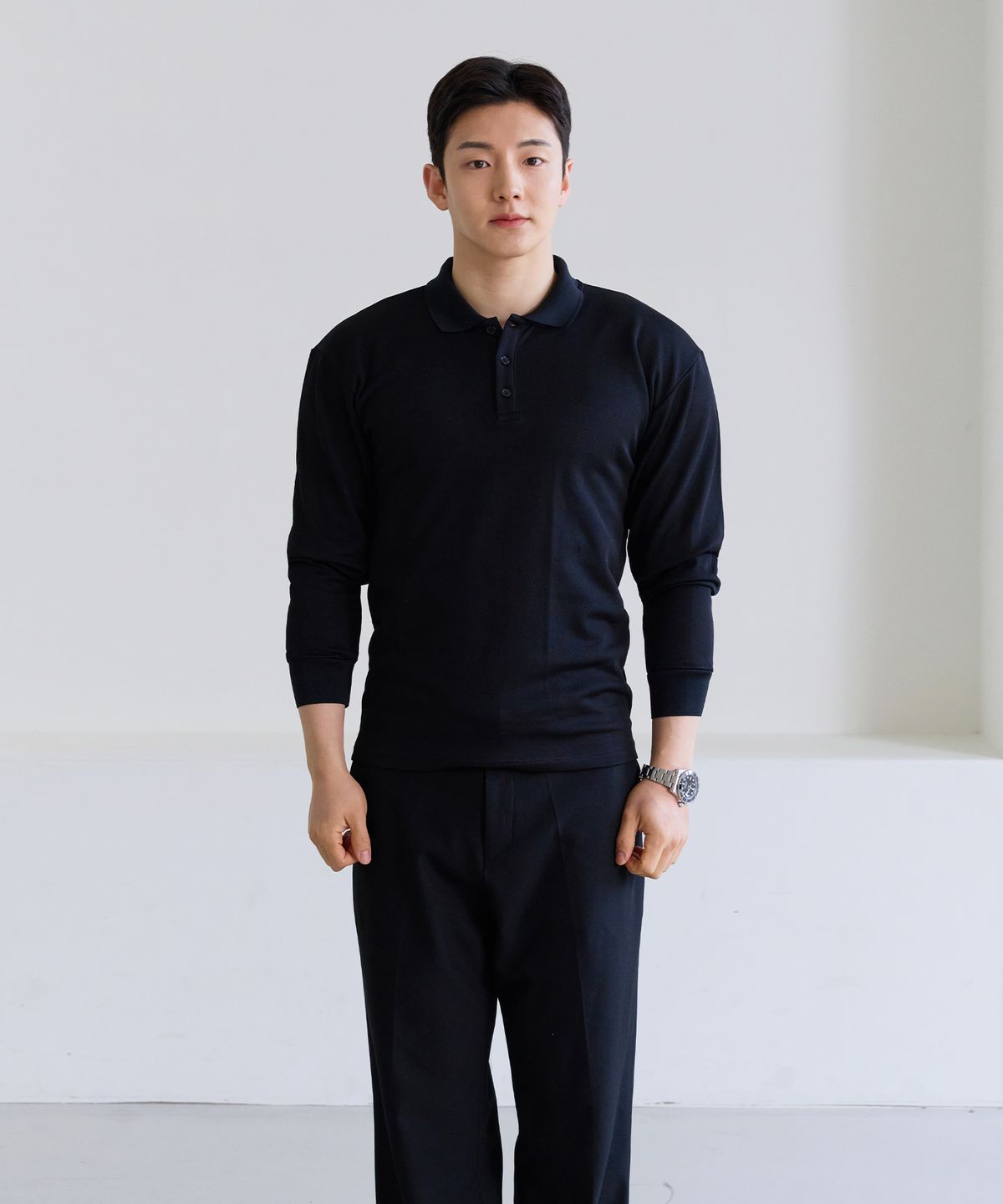 핵쿨남(HECKCOOLNAM) 어깨넓어보이는 남자 머슬핏 긴팔 카라 티셔츠