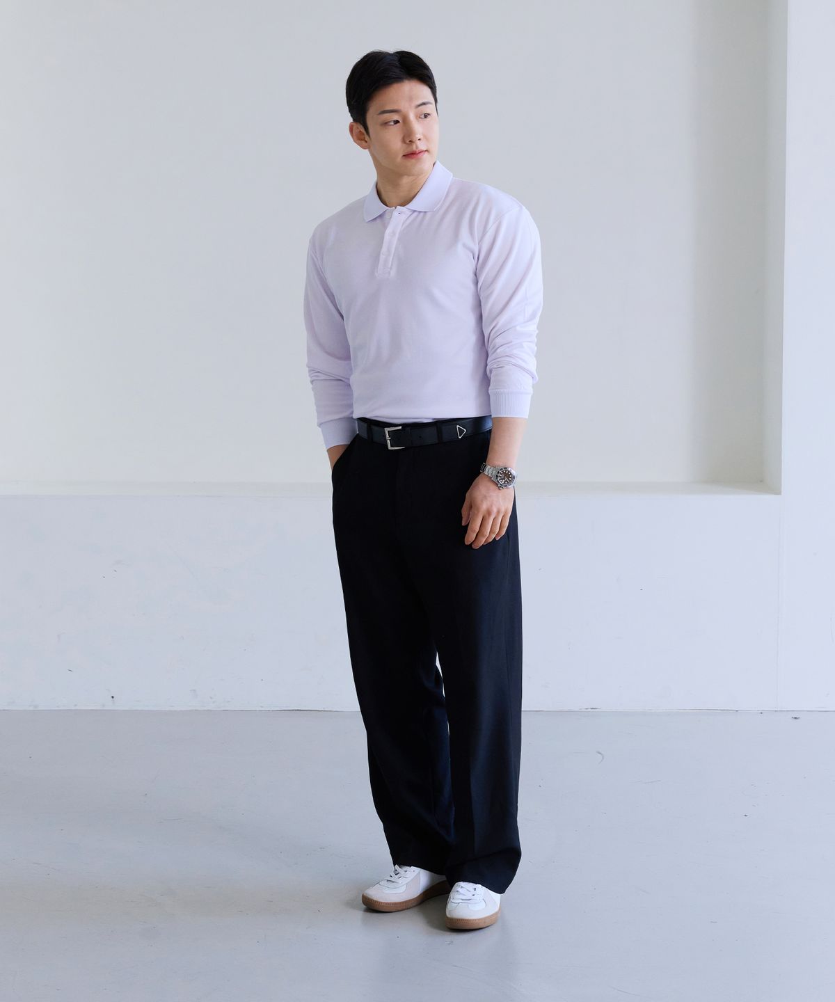 핵쿨남(HECKCOOLNAM) 어깨넓어보이는 남자 머슬핏 긴팔 카라 티셔츠