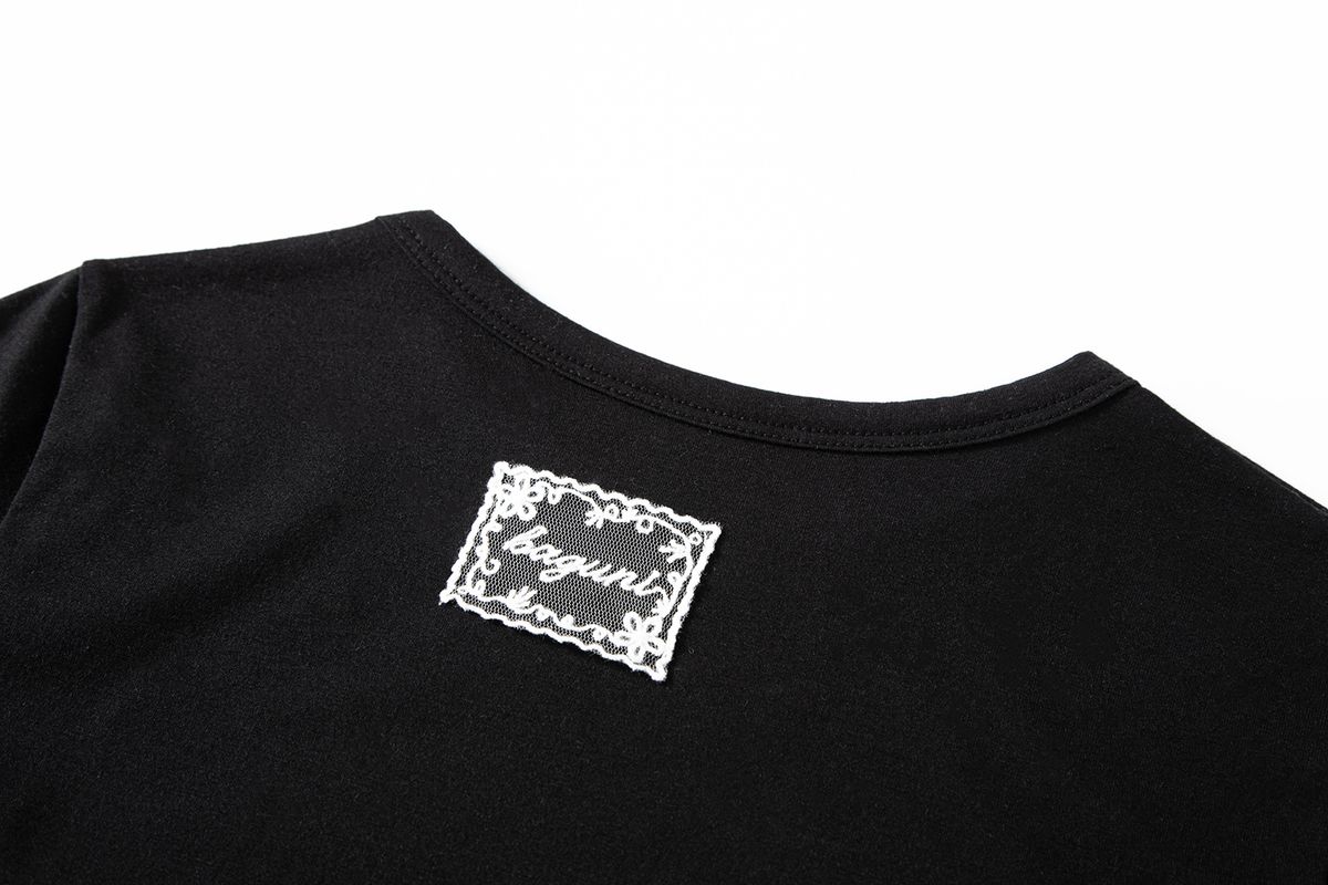 샐러드바구니(SALAD BAGUNI) Lace tag crop tee - black