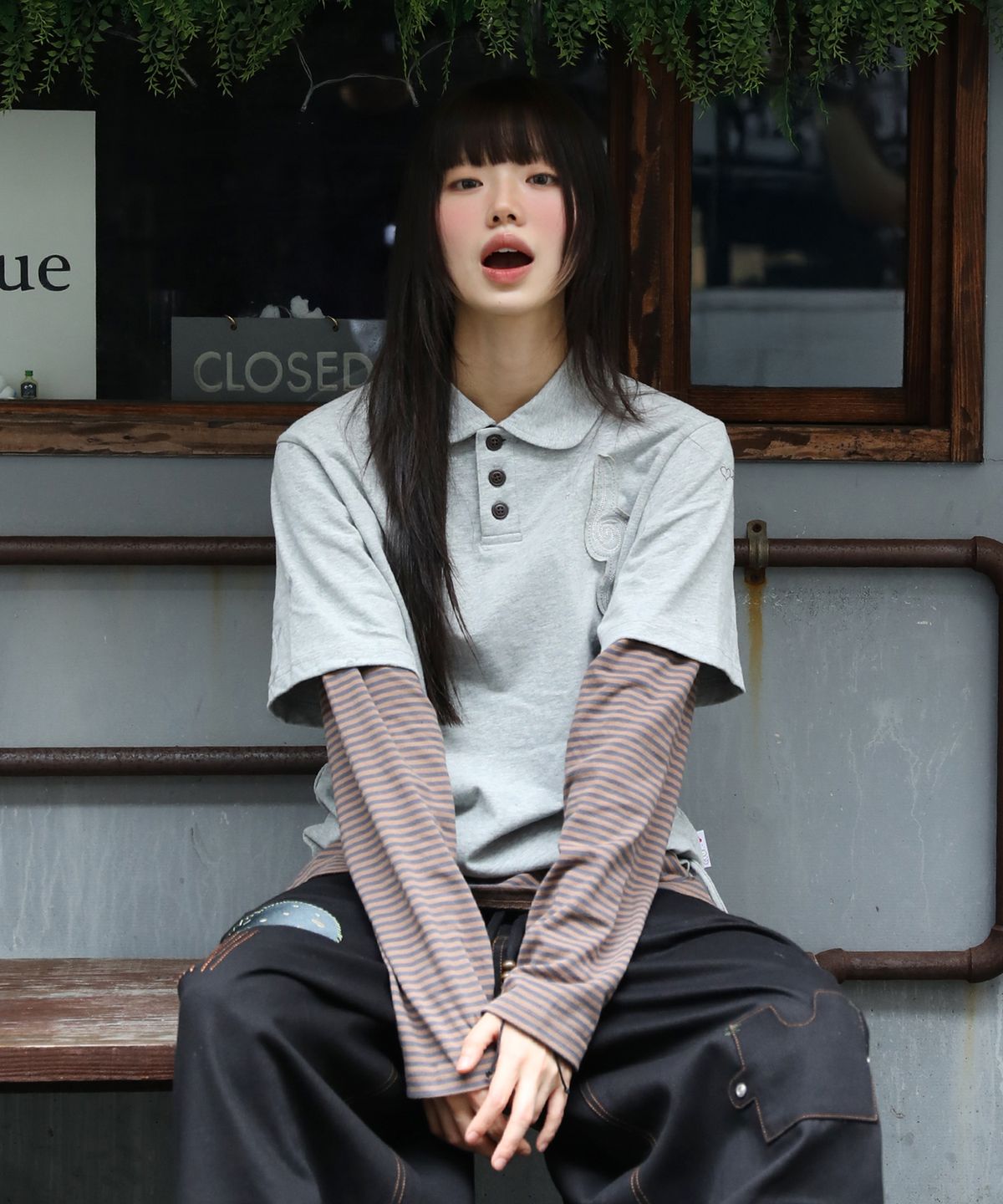 루나키후(RuNaKi'Hu') WXT070 모넬로 레이어드 스트라이프 롱슬리브 (MELANGE GRAY)