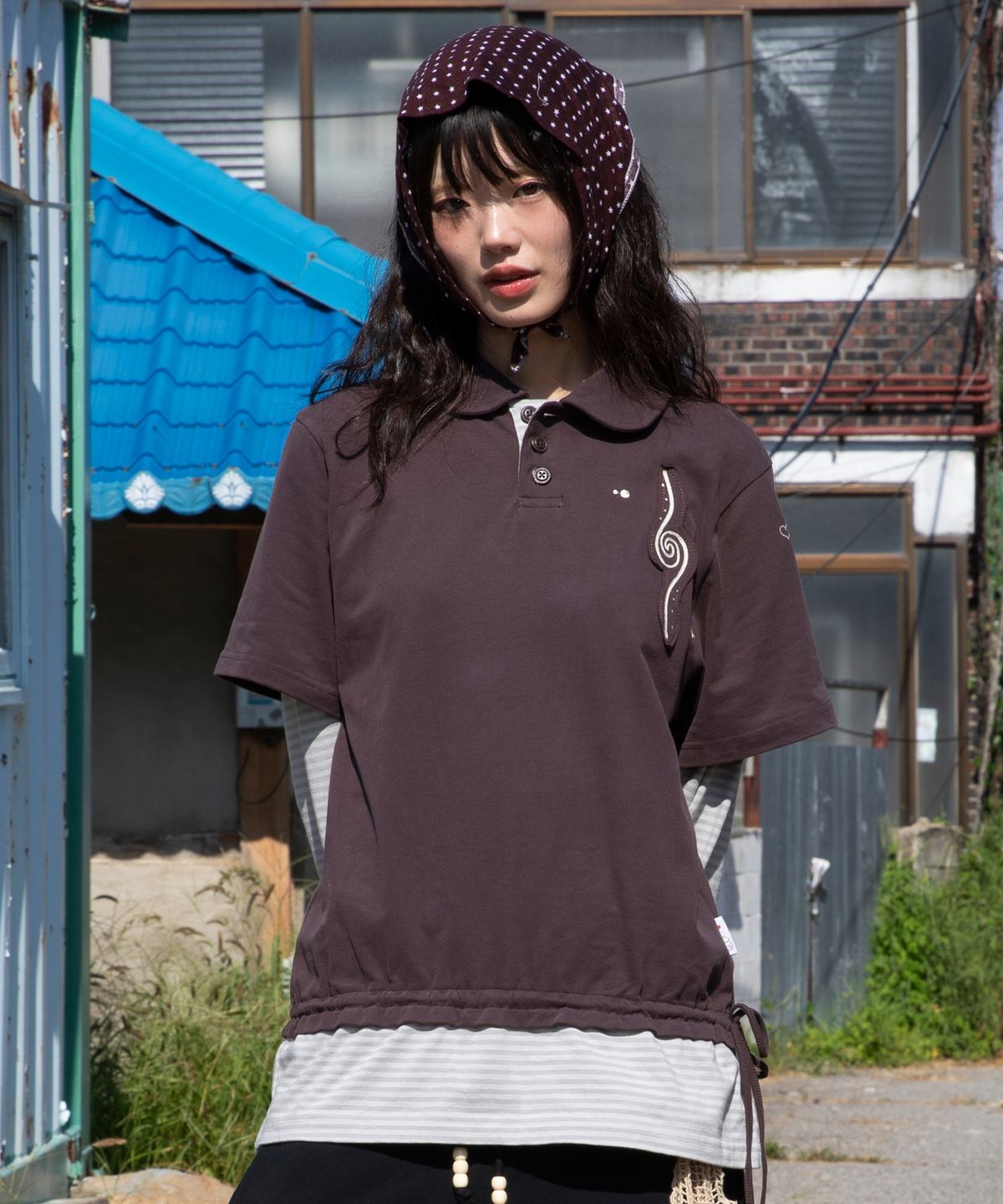 루나키후(RuNaKi'Hu') WXT070 모넬로 레이어드 스트라이프 롱슬리브 (BROWN)