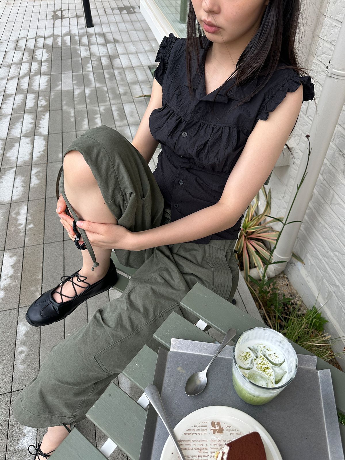 리게(RIGHE) FRILL SHIRT TOP BLACK