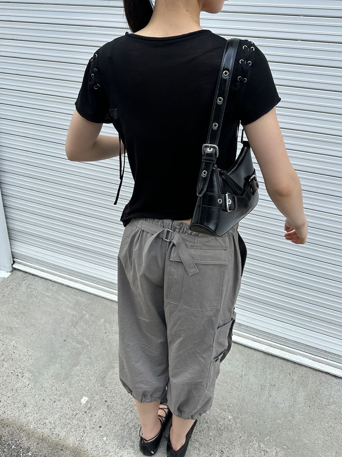 리게(RIGHE) SEETHROUGH SLIM LINE TSHIRT BLACK
