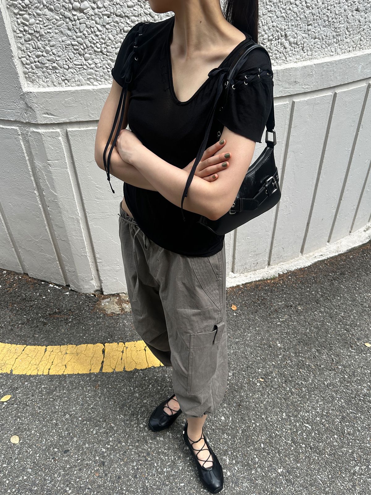 리게(RIGHE) SEETHROUGH SLIM LINE TSHIRT BLACK
