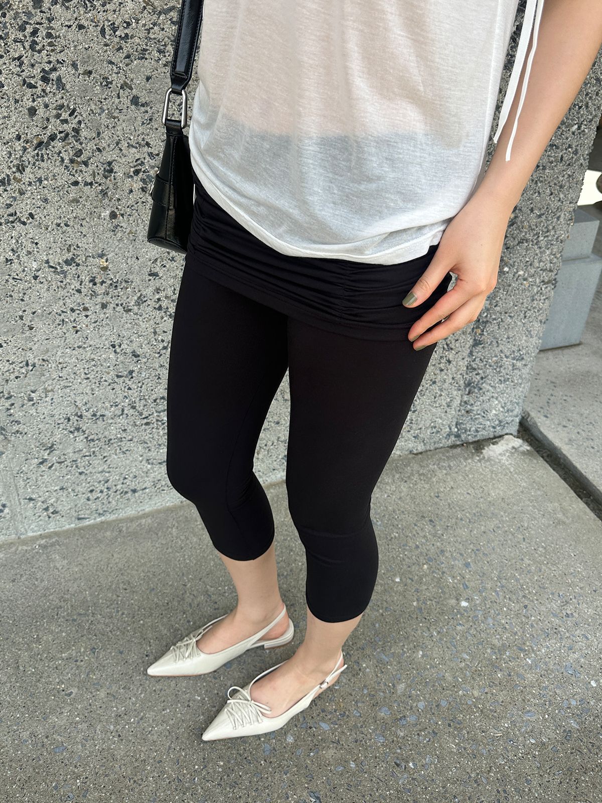 리게(RIGHE) SHIRRING COMFORT TWO-PIECE LEGGINGS BLACK