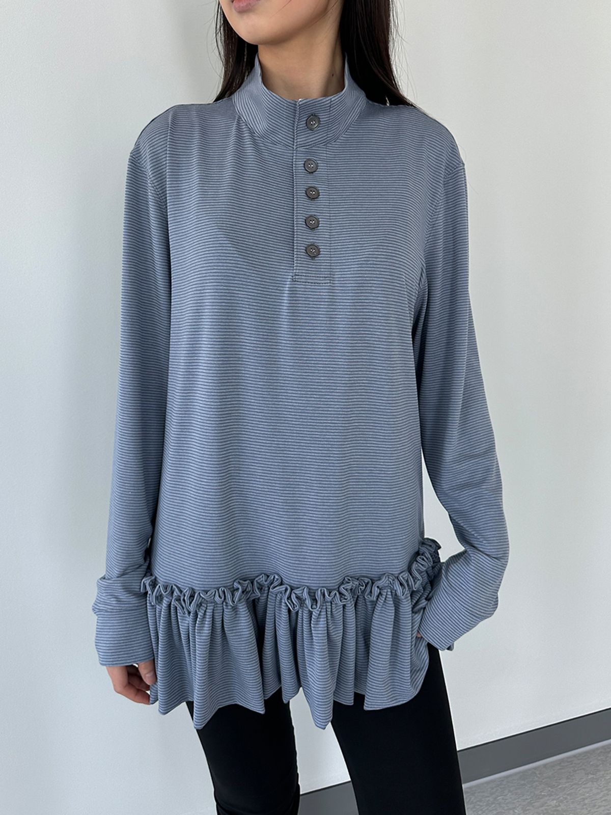 리게(RIGHE) STRIPE WRINKLES TSHIRT BLU